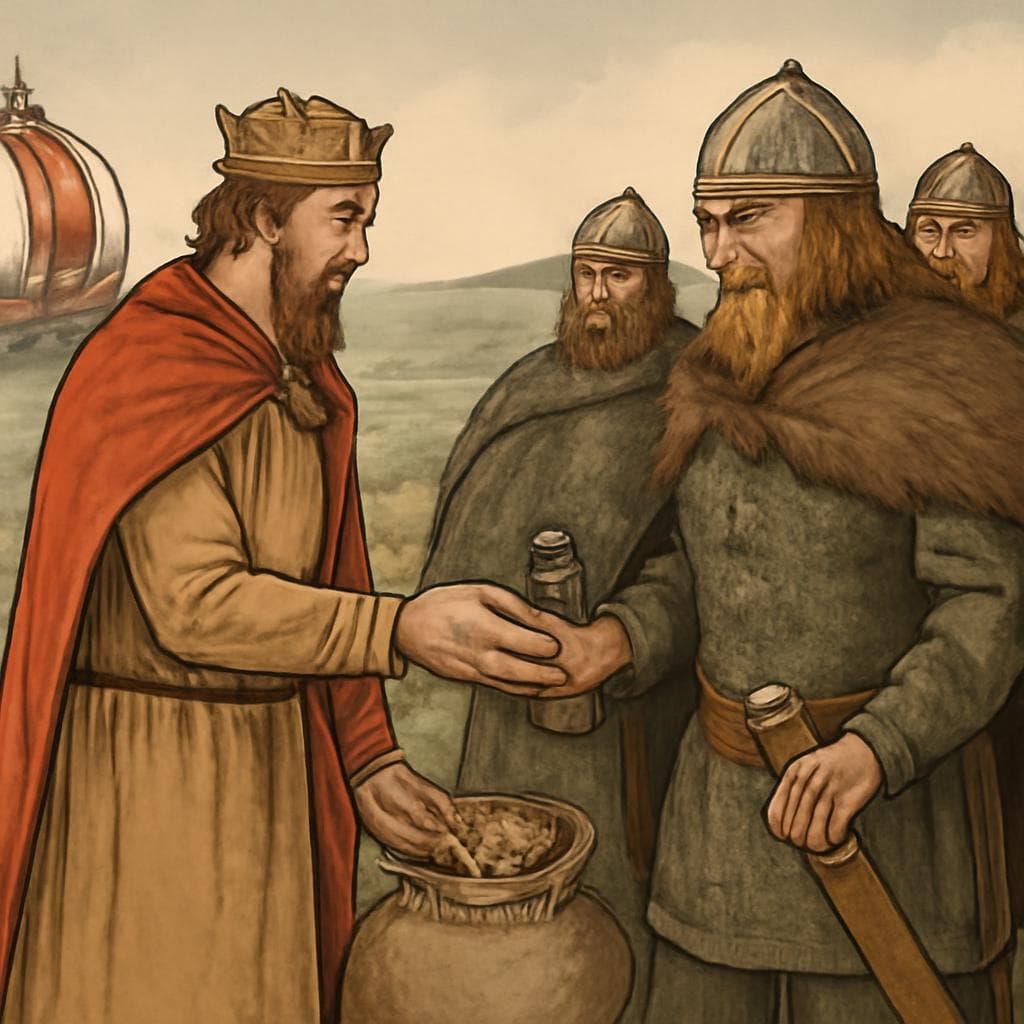 Danegeld payments to Viking raiders began in England mainly to achieve what?
